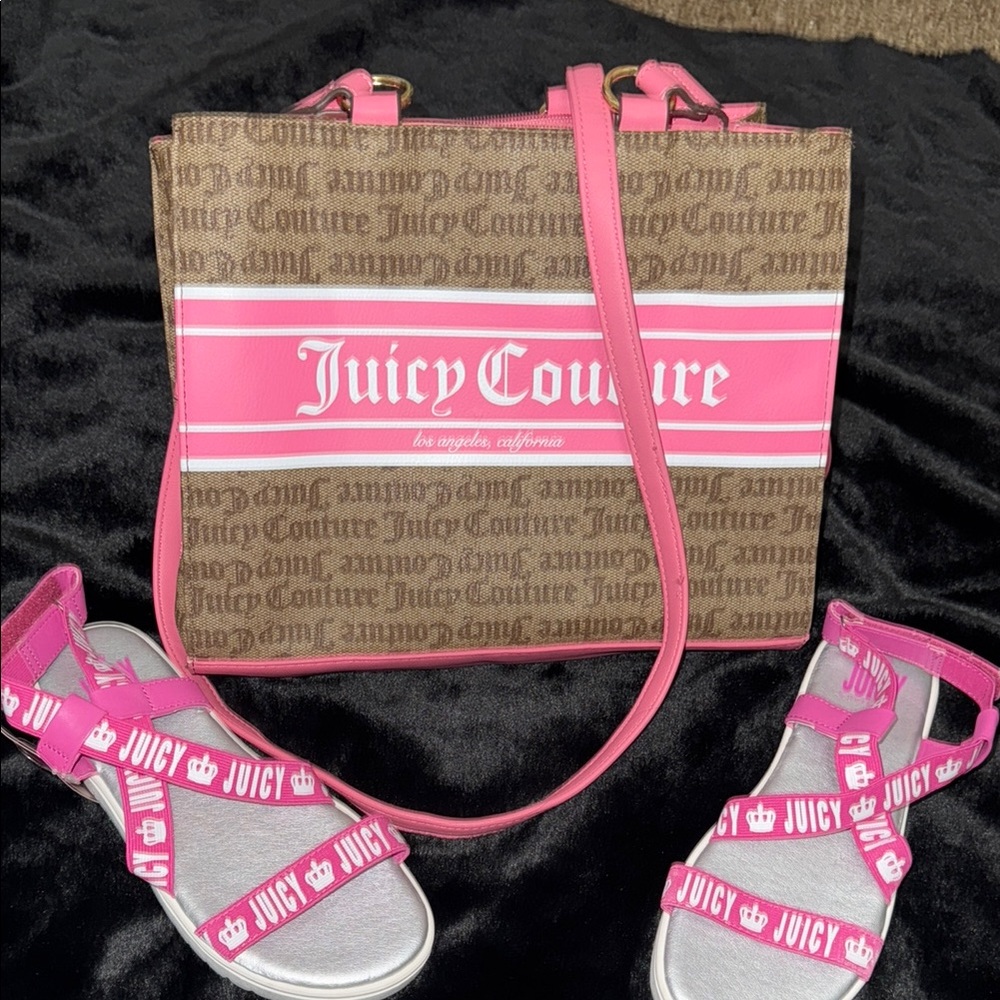Juicy Couture Brown and Pink Logo Tote with Sandals